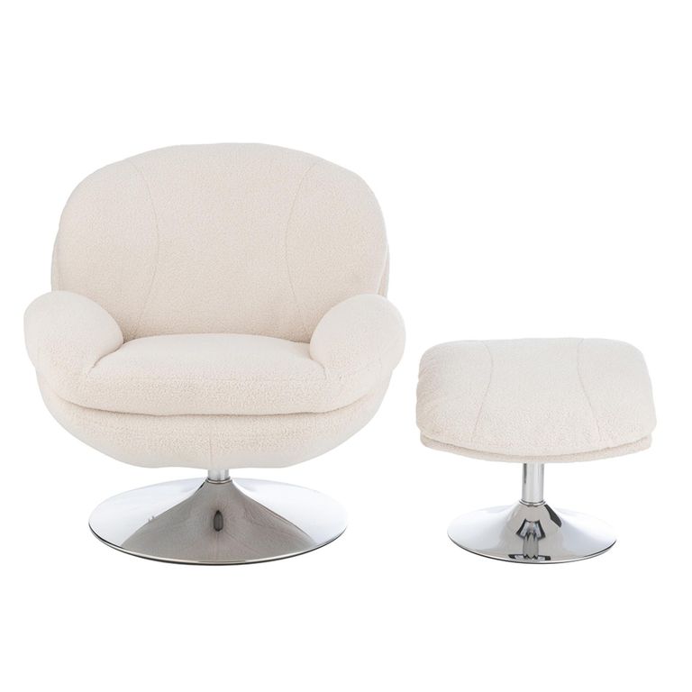 Lay Swivel Relax Chair - Footstool - Cream - Fabric and Metal
