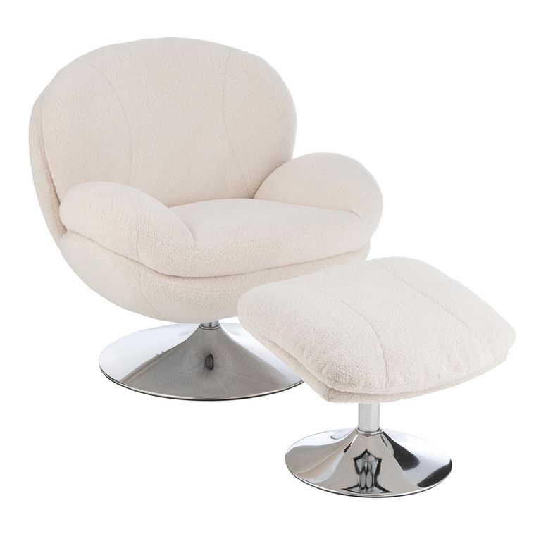 Lay Swivel Relax Chair - Footstool - Cream - Fabric and Metal