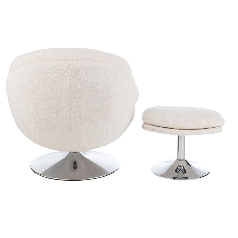 Lay Swivel Relax Chair - Footstool - Cream - Fabric and Metal