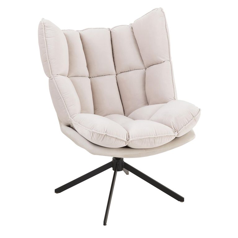 Swivel Relax Chair - Beige and Black - Fabric and Metal