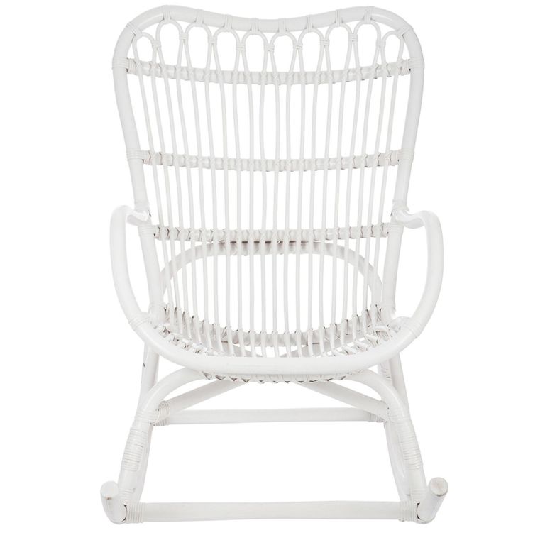 Rocking Chair - White - Rattan and Bamboo Wood