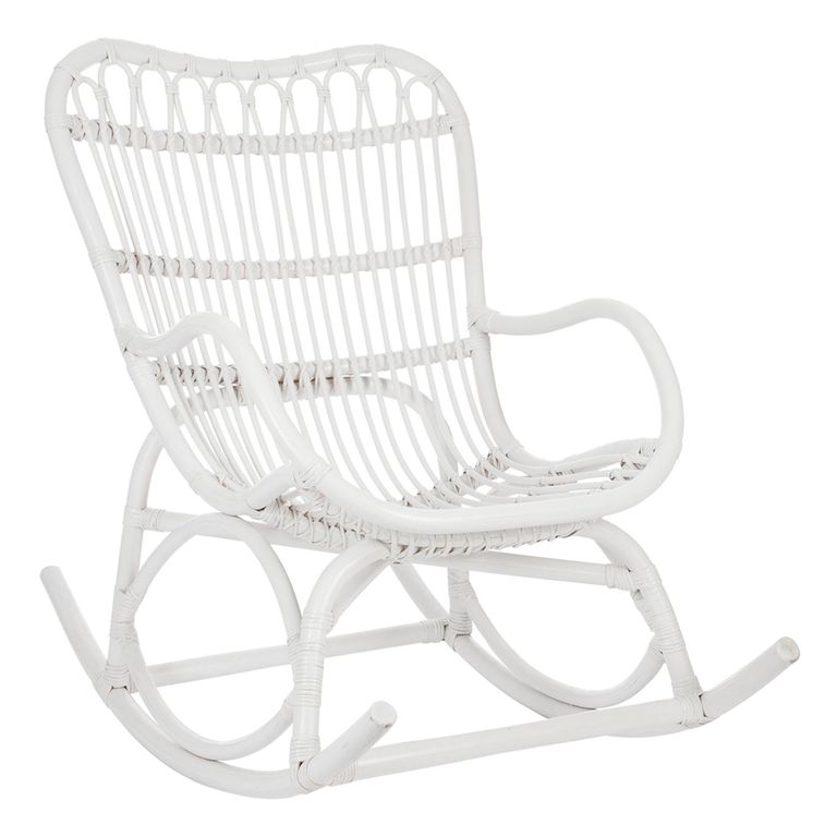 Rocking Chair - White - Rattan and Bamboo Wood