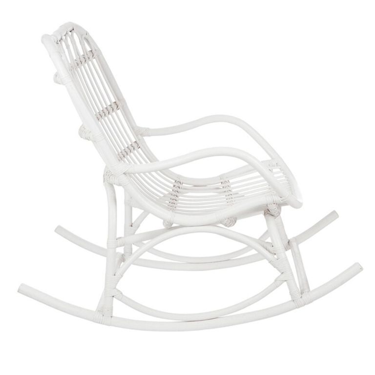 Rocking Chair - White - Rattan and Bamboo Wood