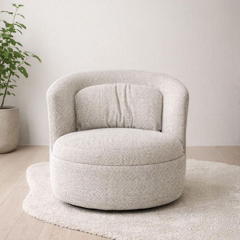 Britt Swivel Chair - Curved Back - Beige - Fabric