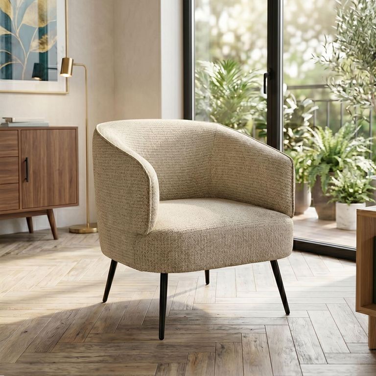 Coco Accent Chair - Curved Back - Beige - Fabric