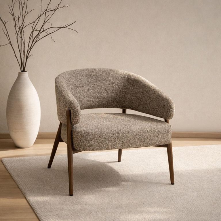 Dilan Armchair - Curved Back - Beige - Fabric and Hush Walnut