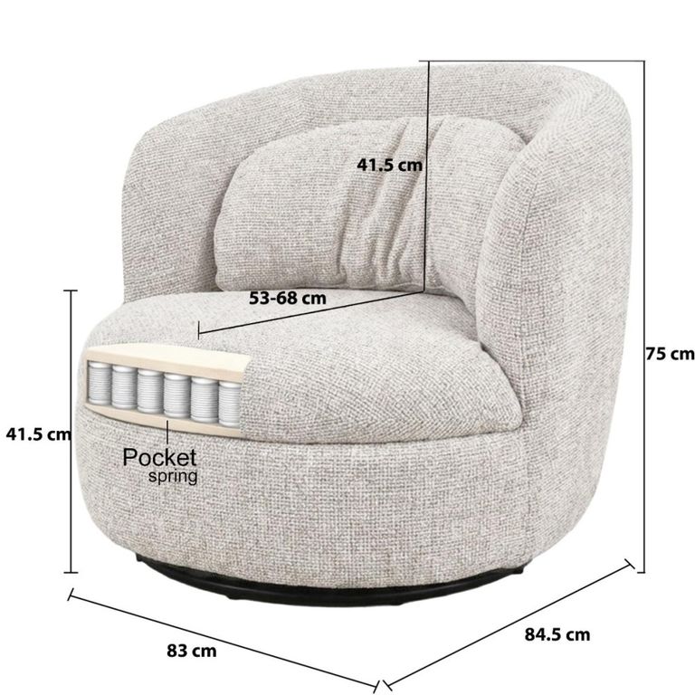 Britt Swivel Chair - Curved Back - Beige - Fabric