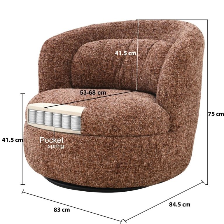 Britt Swivel Chair - Curved Back - Bordeaux - Fabric