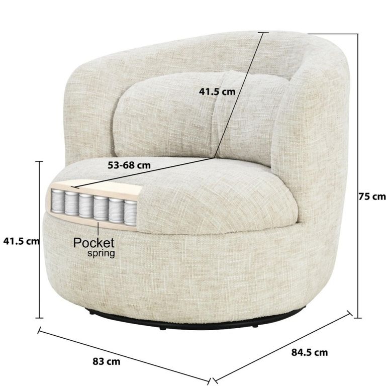 Britt Swivel Chair - Curved Back - Cream - Fabric