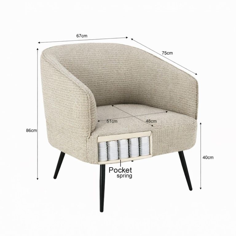 Coco Accent Chair - Curved Back - Beige - Fabric