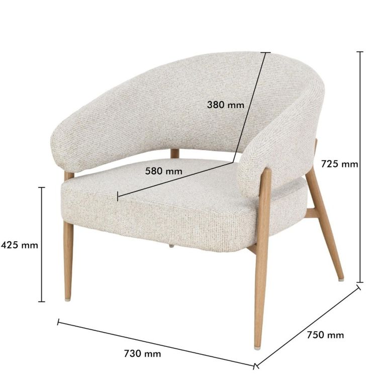 Dilan Armchair - Curved Back - Beige - Fabric and Hush Oak
