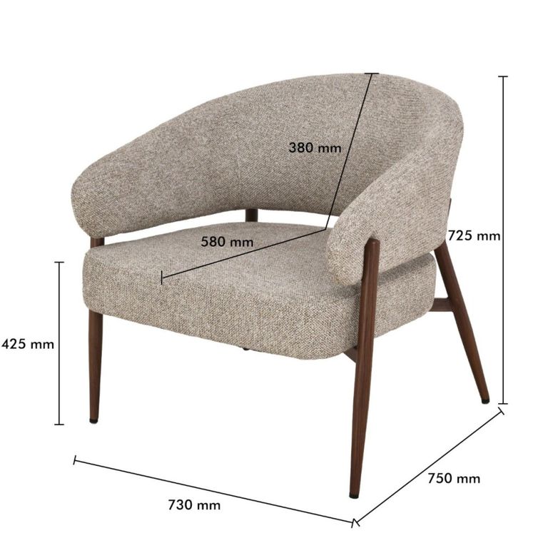 Dilan Armchair - Curved Back - Beige - Fabric and Hush Walnut