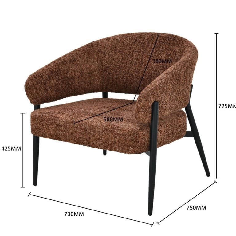 Dilan Armchair - Curved Back - Venga Hazel - Fabric and Metal