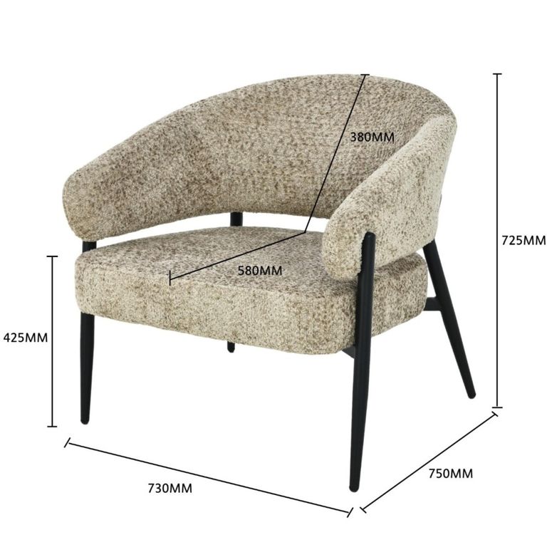 Dilan Armchair - Curved Back - Venga Liver - Fabric and Metal