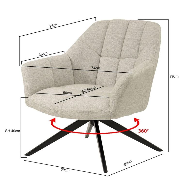 Tom Swivel Armchair - Sand - Fabric and Metal