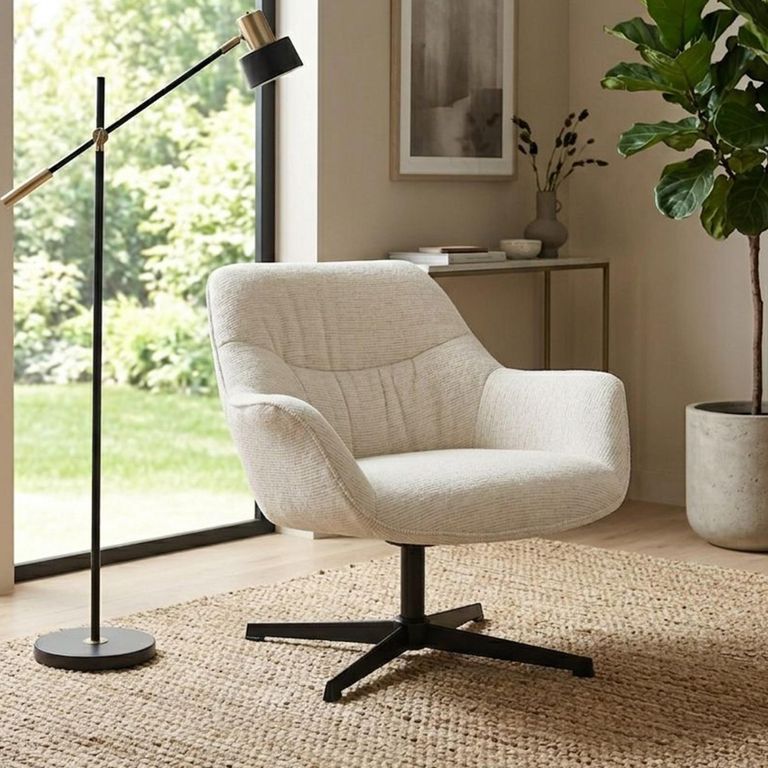 Daphne Swivel Armchair - Sand - Fabric and Metal