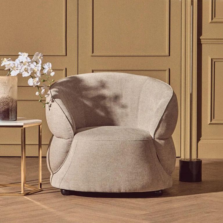 Daphne Chair - Curved - Taupe Chenille Fabric