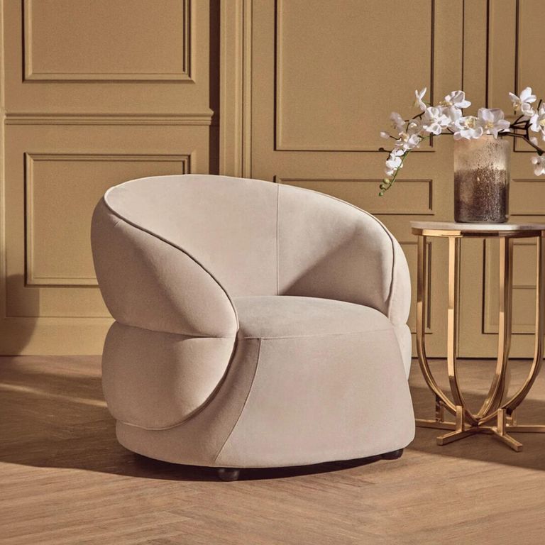 Darla Chair - Curved - Stone Velvet Fabric