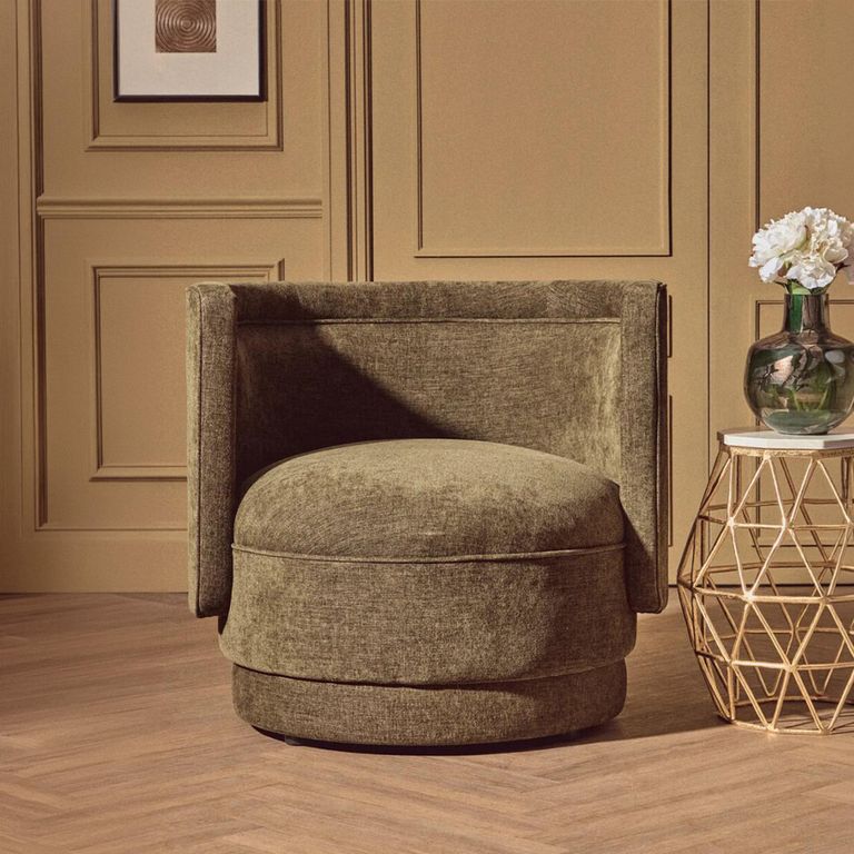 Drake Accent Chair - Curved - Forest Green Chenille Fabric