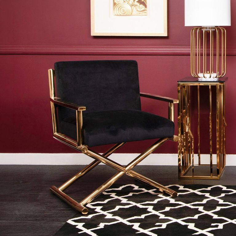 Hendricks Chair - Black Velvet Fabric with Gold Metal