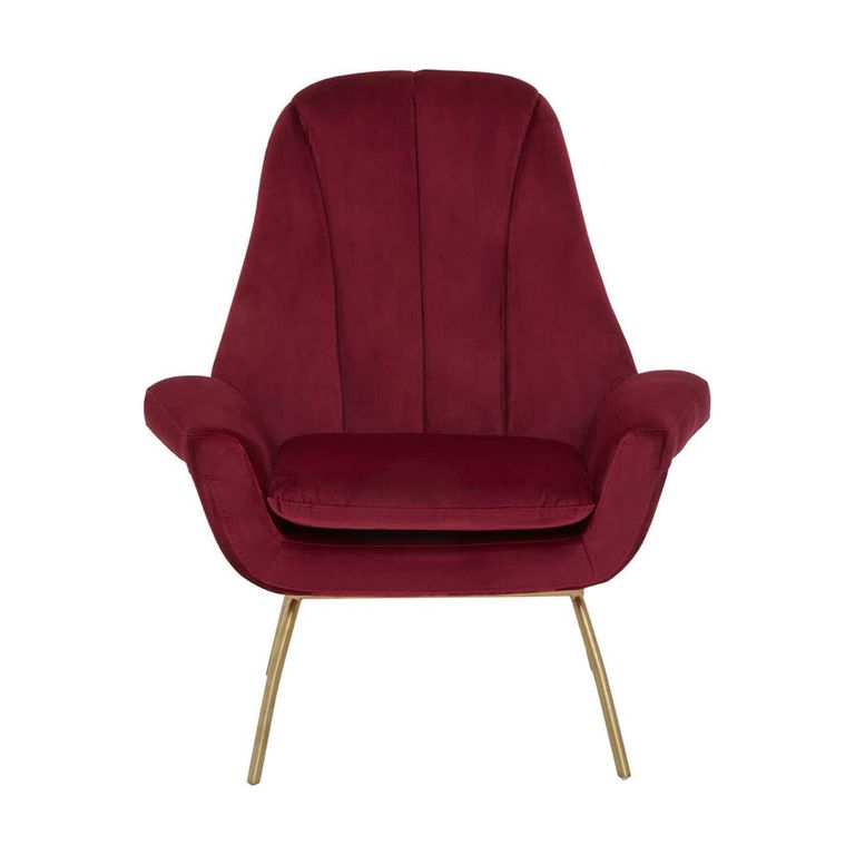 Billi Lounge Chair - Wine Velvet Fabric with Gold Legs