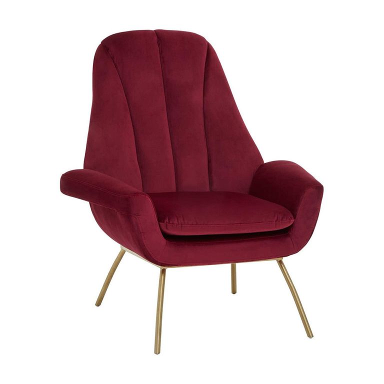 Billi Lounge Chair - Wine Velvet Fabric with Gold Legs