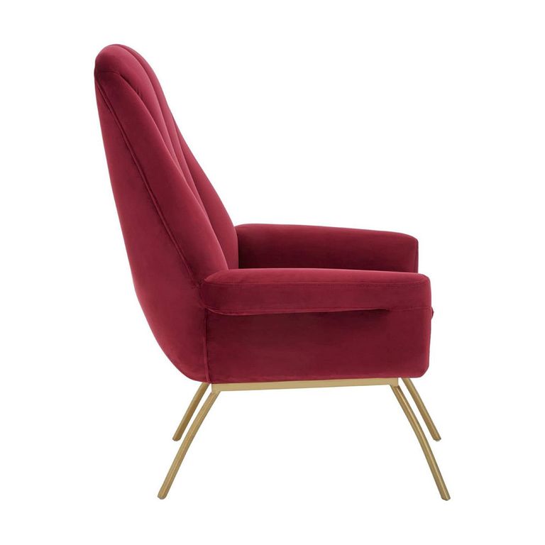 Billi Lounge Chair - Wine Velvet Fabric with Gold Legs
