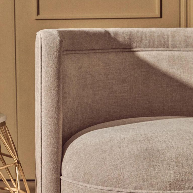 Drake Accent Chair - Curved - Taupe Chenille Fabric