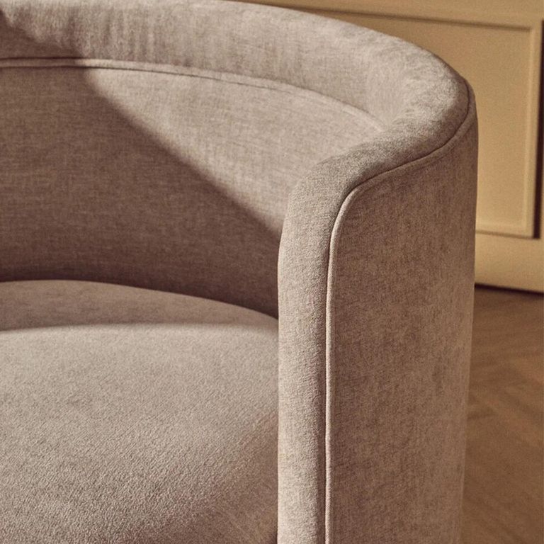 Drake Accent Chair - Curved - Taupe Chenille Fabric