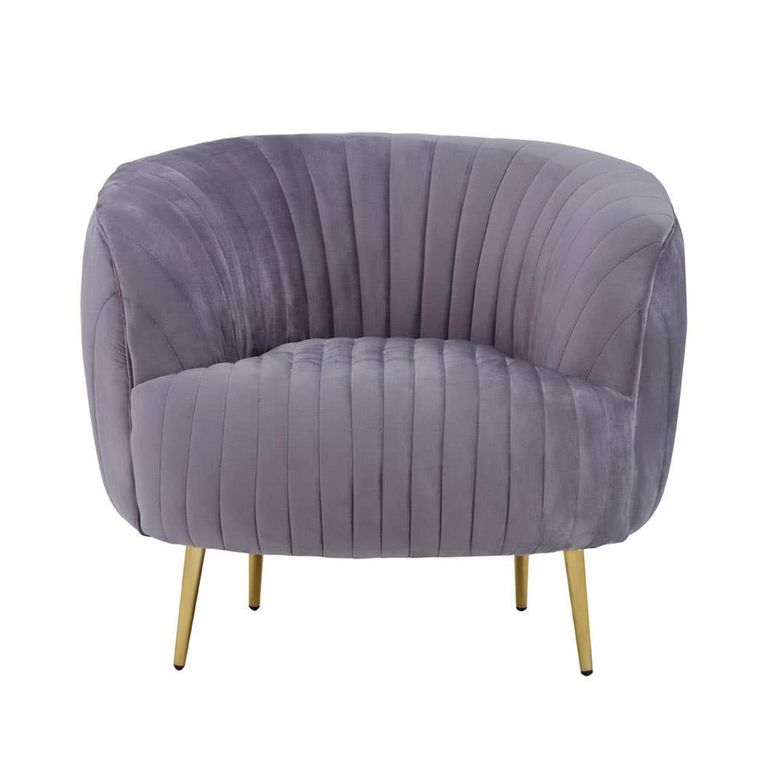 Florina Accent Chair - Grey Velvet Fabric with Gold Legs