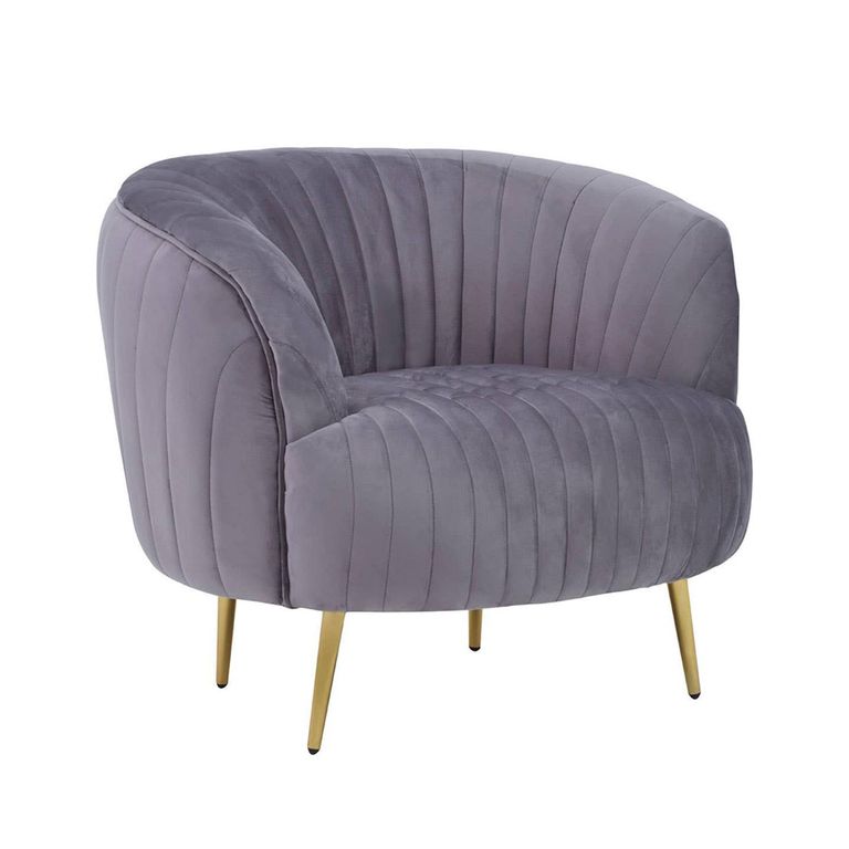 Florina Accent Chair - Grey Velvet Fabric with Gold Legs