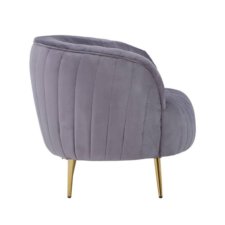 Florina Accent Chair - Grey Velvet Fabric with Gold Legs