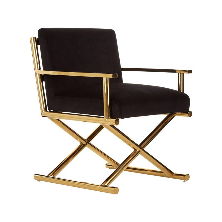 Hendricks Chair - Black Velvet Fabric with Gold Metal
