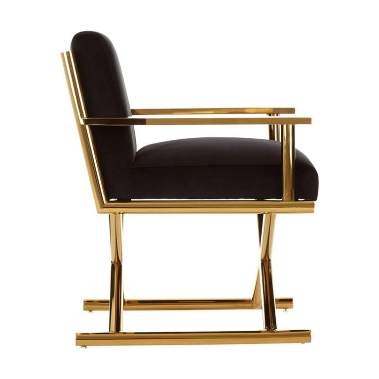 Hendricks Chair - Black Velvet Fabric with Gold Metal