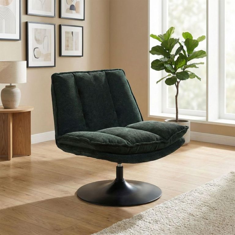 Bella Swivel Accent Armless Chair - Dark Green and Matt Black - Fabric 