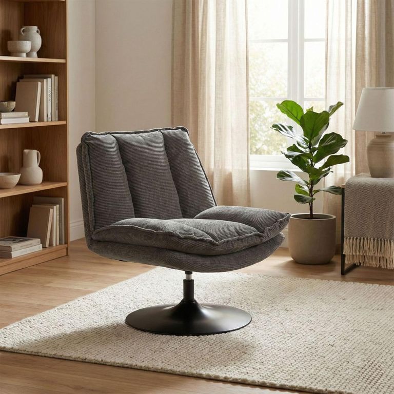 Bella Swivel Accent Armless Chair - Grey and Matt Black - Fabric 