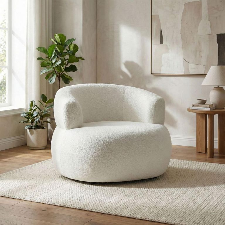 Daisy Accent Chair - Curved Back - White - Fabric