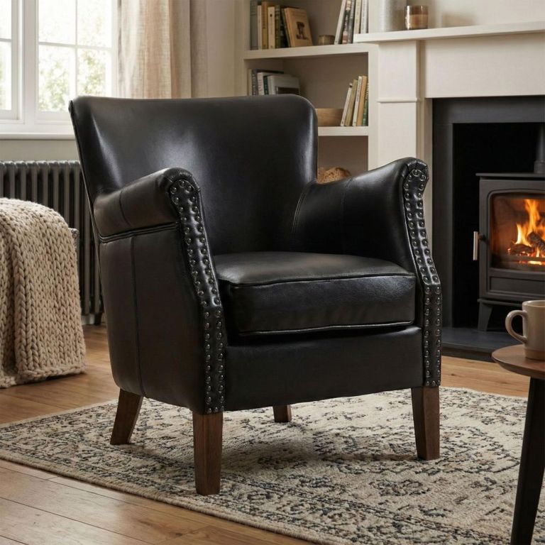 Harlow Accent Armchair - Black - Leather Look Fabric