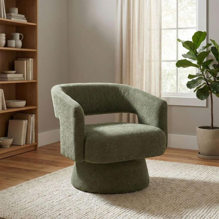 Orla Swivel Accent Chair - Curved Back - Green - Fabric