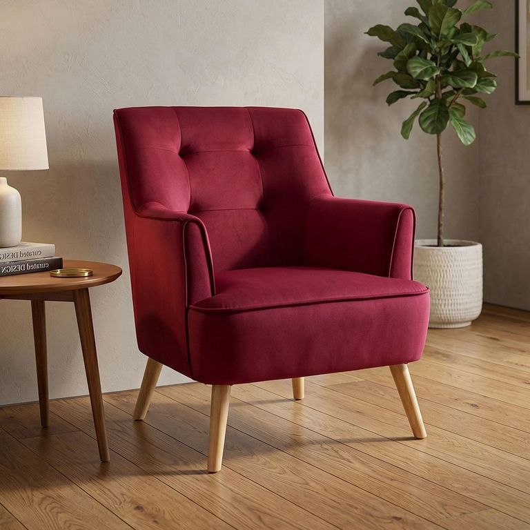 Tara Accent Armchair - Dark Crimson Velvet - Fabric and Oak