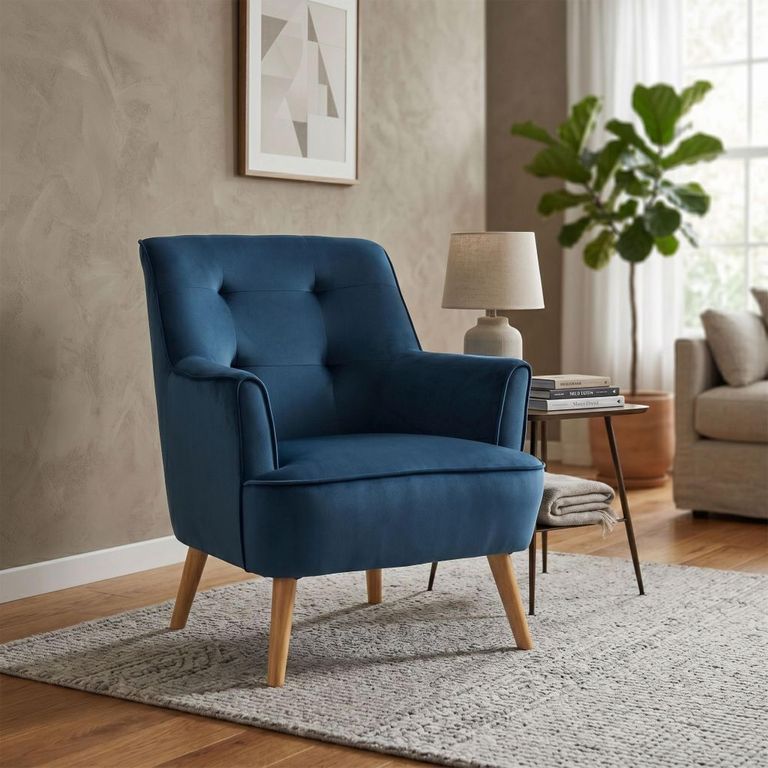 Tara Accent Armchair - Navy Blue Velvet - Fabric and Oak