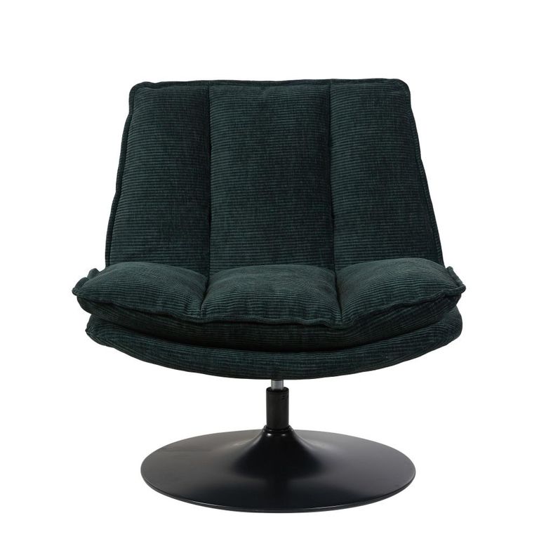 Bella Swivel Accent Armless Chair - Dark Green and Matt Black - Fabric 