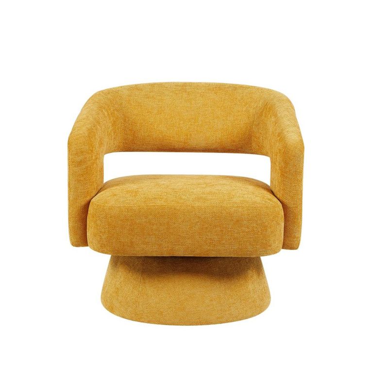 Orla Swivel Accent Chair - Curved Back - Ochre - Fabric
