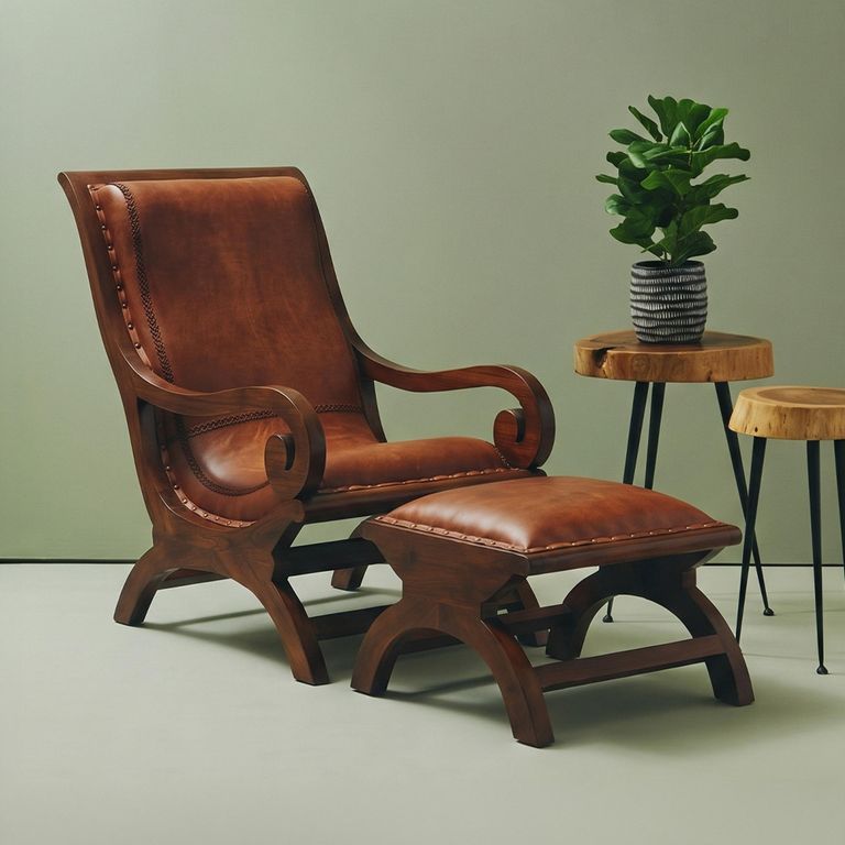 Inca Chair - Brown Leather with Footstool