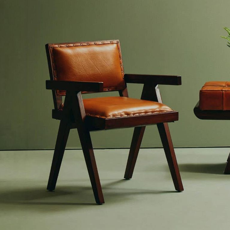 Inca Chair - Brown Leather with Teak Wood - Small Angular