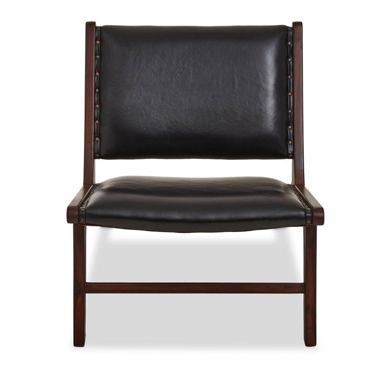 Inca Chair - Black Cow Leather with Teak Wood - Lounge