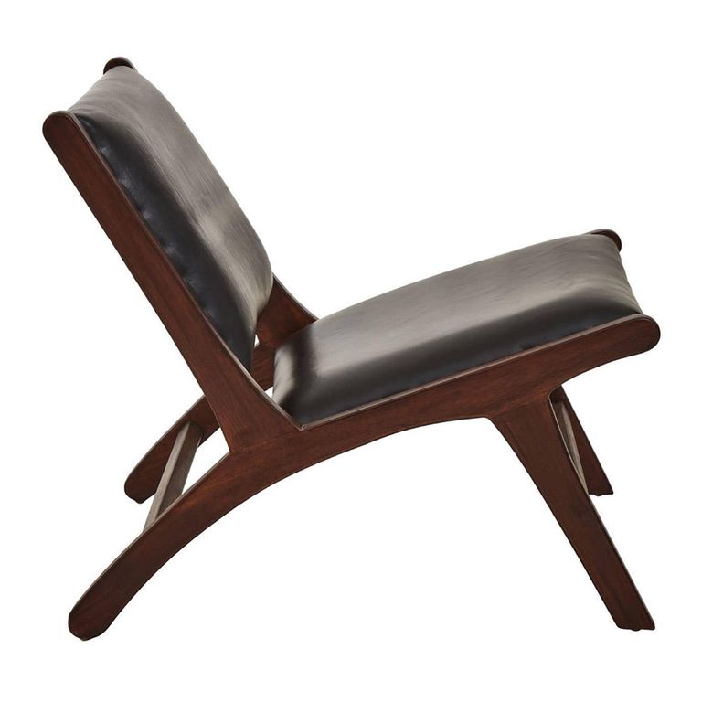Inca Chair - Black Cow Leather with Teak Wood - Lounge