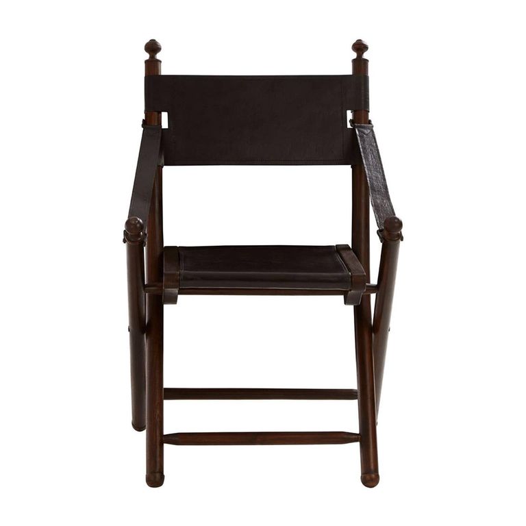 Inca Chair - Black Leather with Teak Wood - Folding
