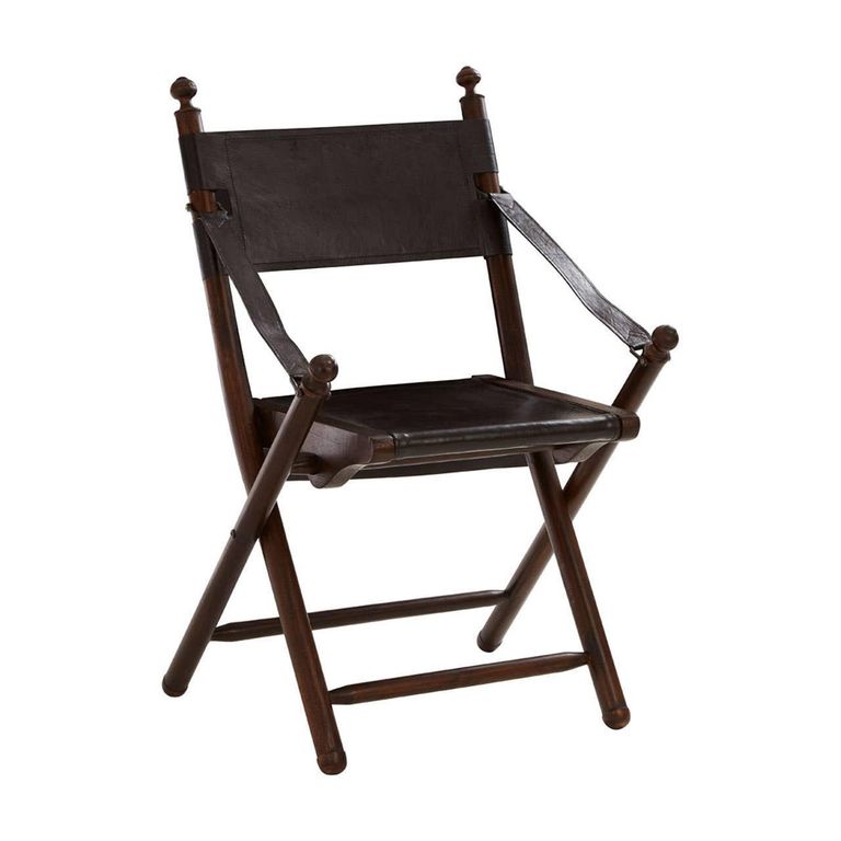Inca Chair - Black Leather with Teak Wood - Folding