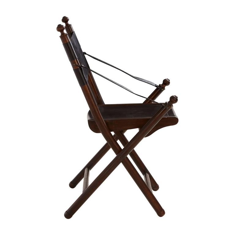 Inca Chair - Black Leather with Teak Wood - Folding